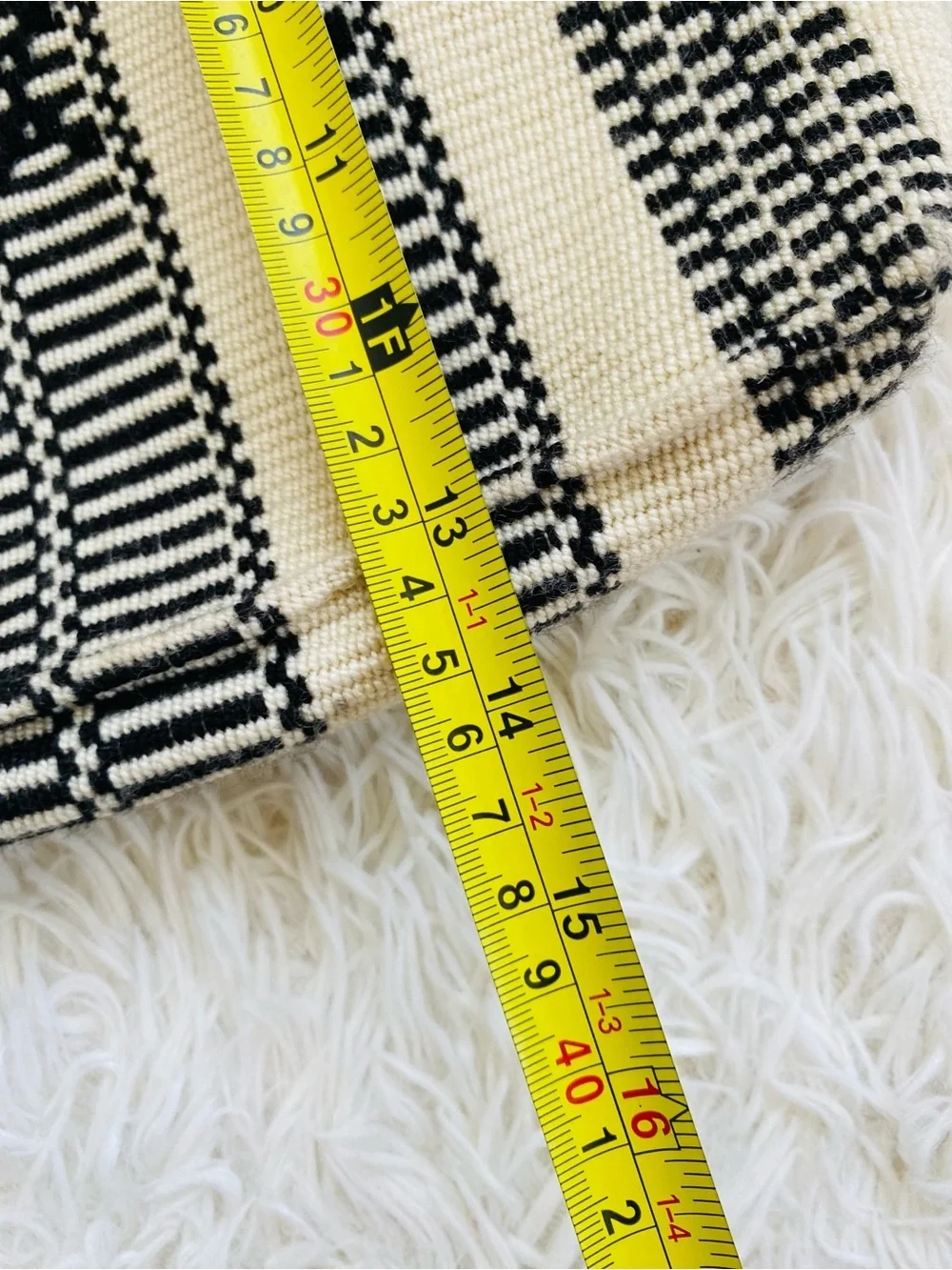 Handwoven Black & Ivory Boho Tote Bag Braided Handles Large Zip Tote
